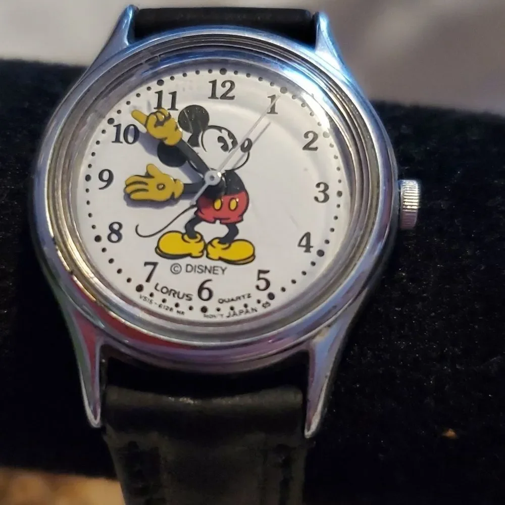 Ladies Lorus Disney‎ Mickey Mouse V515-6128 HR Watch Leather Band Wristwatch ⌚️